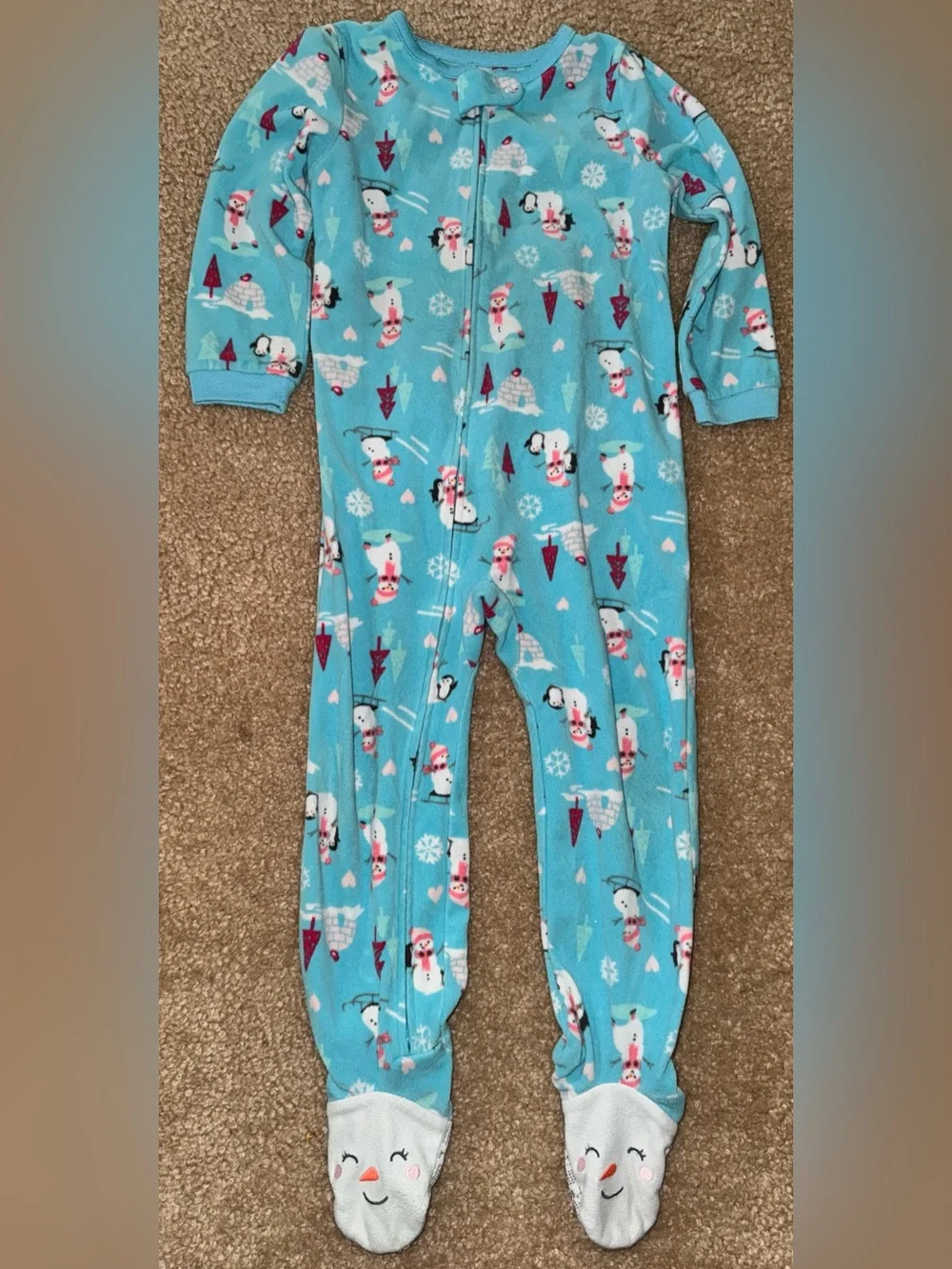 Kids Blue Snowman One-Piece Pajamas - Cozy Winter Fleece